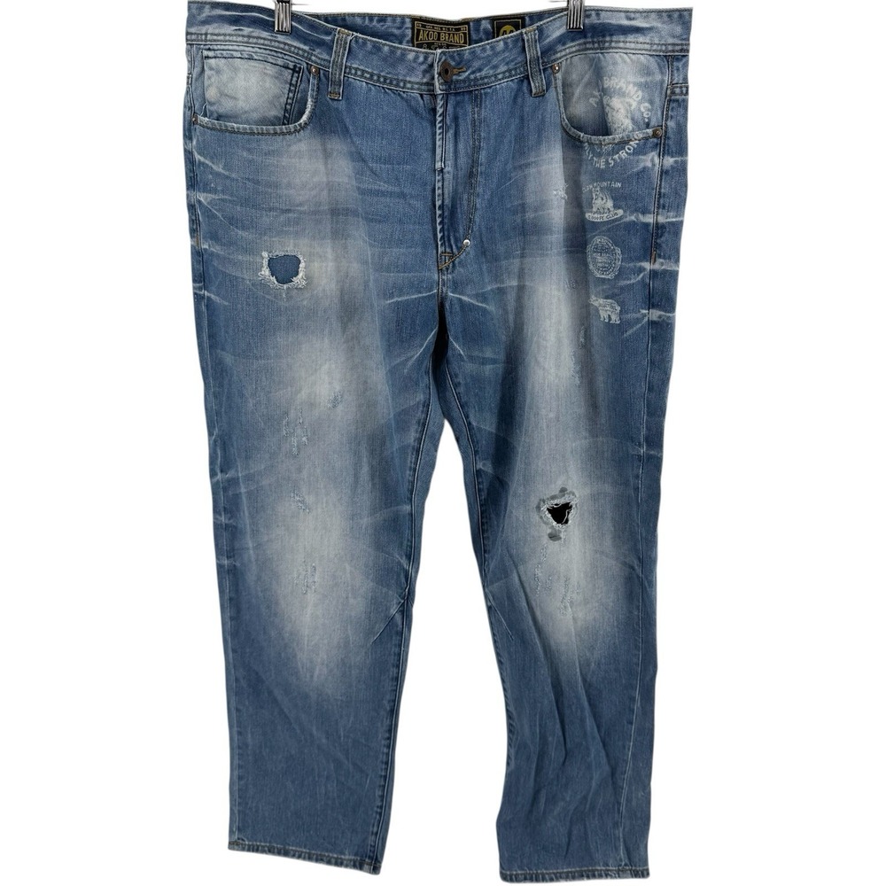 Vintage Akoo Brand Men's Distressed Logo Denim Jeans Size 44 VTG Y2K Hip Hop